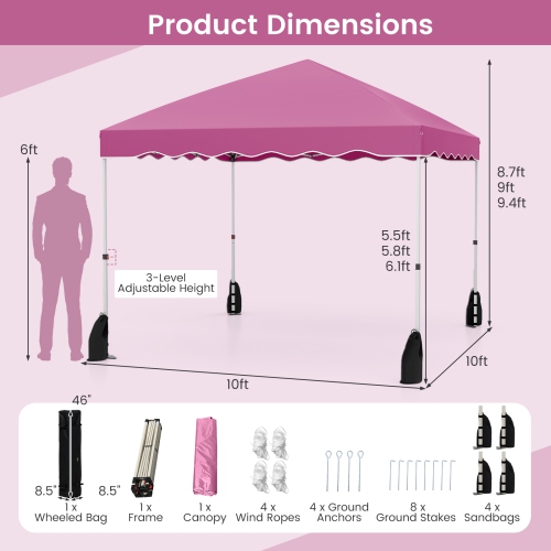 Gymax 10 X 10 FT Pop up Canopy Tent Portable Foldable Patio Shelter w/ Wheeled Bag