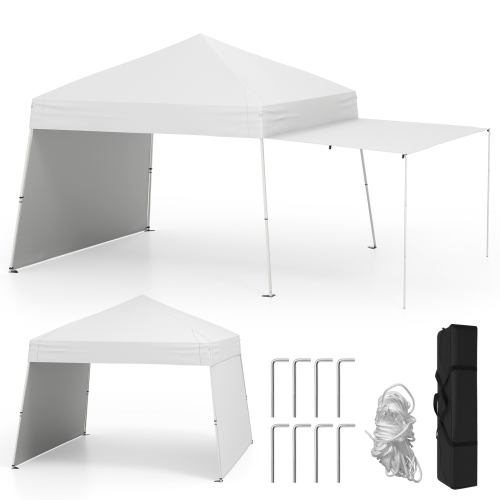Gymax 14 X 9.2 FT Pop up Canopy Tent w/ 2 Convertible Sidewalls to Awning & Stakes
