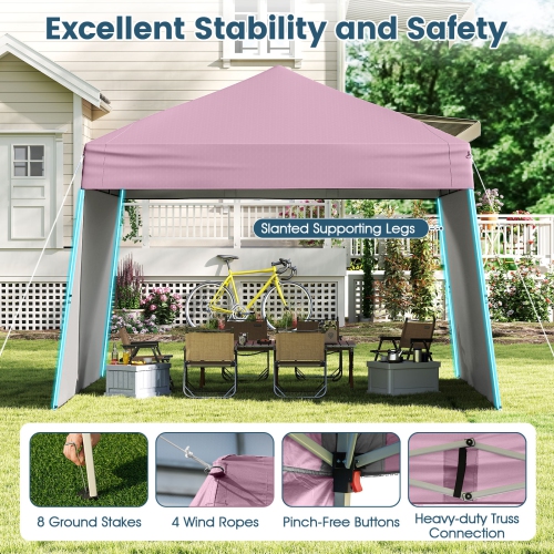 Gymax 14 X 9.2 FT Pop up Canopy Tent w/ 2 Convertible Sidewalls to Awning & Stakes