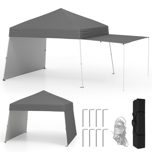 Gymax 14 X 9.2 FT Pop up Canopy Tent w/ 2 Convertible Sidewalls to Awning & Stakes