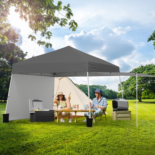 Gymax 14 X 9.2 FT Pop up Canopy Tent w/ 2 Convertible Sidewalls to Awning & Stakes