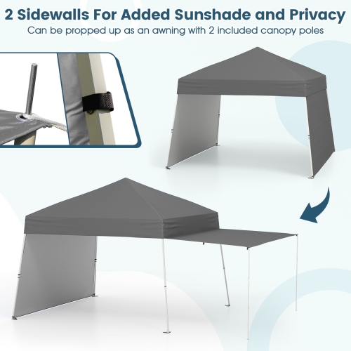 Gymax 14 X 9.2 FT Pop up Canopy Tent w/ 2 Convertible Sidewalls to Awning & Stakes