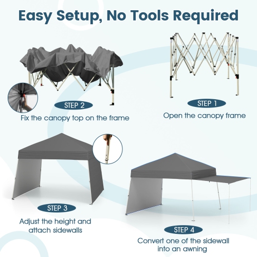 Gymax 14 X 9.2 FT Pop up Canopy Tent w/ 2 Convertible Sidewalls to Awning & Stakes