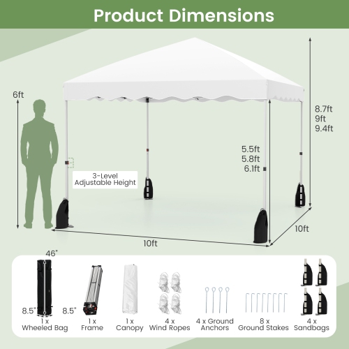 Gymax 10 X 10 FT Pop up Canopy Tent Portable Foldable Patio Shelter w/ Wheeled Bag