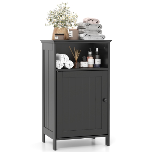 GYMAX  Bathroom Floor Storage Cabinet Side Table W/ Open Compartment & Adjustable Shelf
