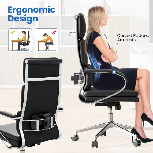 Gymax Ergonomic Leather Office Chair Executive Chair w/ Adjustable Lumbar Support
