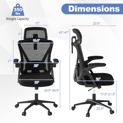 Gymax Ergonomic Mesh Office Chair w/ Lumbar Support 2D Headrest Flip-up Padded Arms