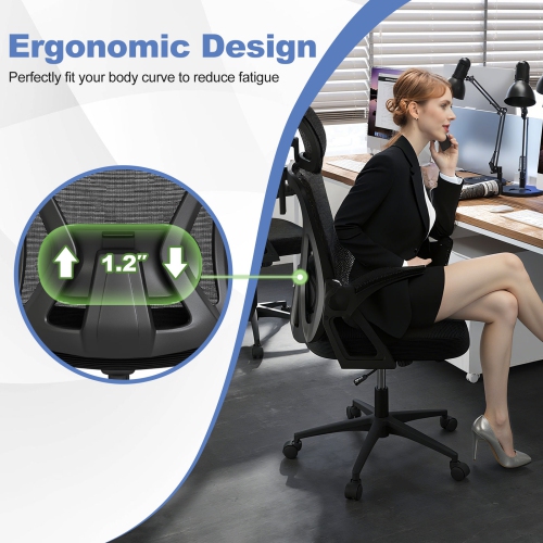 Gymax Ergonomic Mesh Office Chair w/ Lumbar Support 2D Headrest Flip-up Padded Arms
