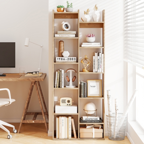 Gymax 11-Tier Bookcase w/Anti-Tipping Kits Wood Display Shelf Tree-Shaped Bookshelf