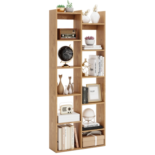 Gymax 11-Tier Bookcase w/Anti-Tipping Kits Wood Display Shelf Tree-Shaped Bookshelf