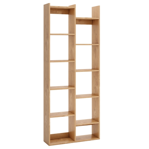 Gymax 11-Tier Bookcase w/Anti-Tipping Kits Wood Display Shelf Tree-Shaped Bookshelf