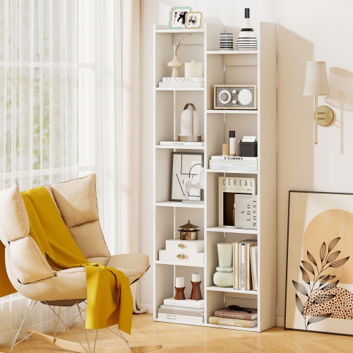 Gymax 11-Tier Bookcase w/Anti-Tipping Kits Wood Display Shelf Tree-Shaped Bookshelf