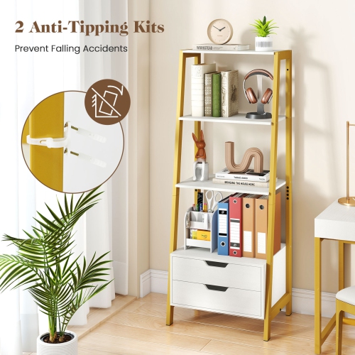 Gymax 2PCS Bookshelf w/ 2 Storage Drawers Sturdy Metal Frame Anti-toppling Devices