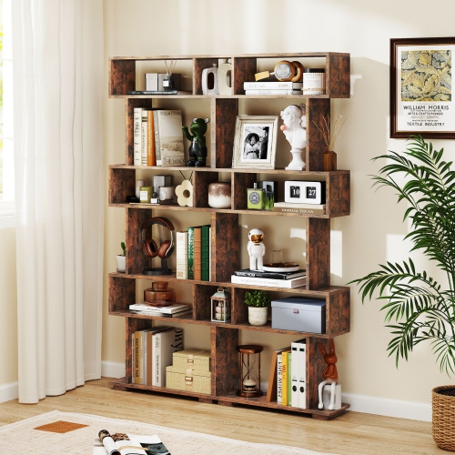 Gymax 2PCS 6-tier Storage Bookshelf Tall Display Shelf w/ Anti-toppling Kits Kits