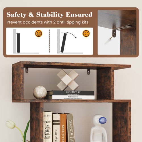 Gymax 2PCS 6-tier Storage Bookshelf Tall Display Shelf w/ Anti-toppling Kits Kits