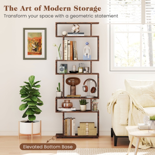 Gymax 2PCS 6-tier Storage Bookshelf Tall Display Shelf w/ Anti-toppling Kits Kits