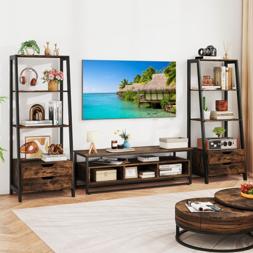 Gymax 2PCS Bookshelf w/ 2 Storage Drawers Sturdy Metal Frame Anti-toppling Devices