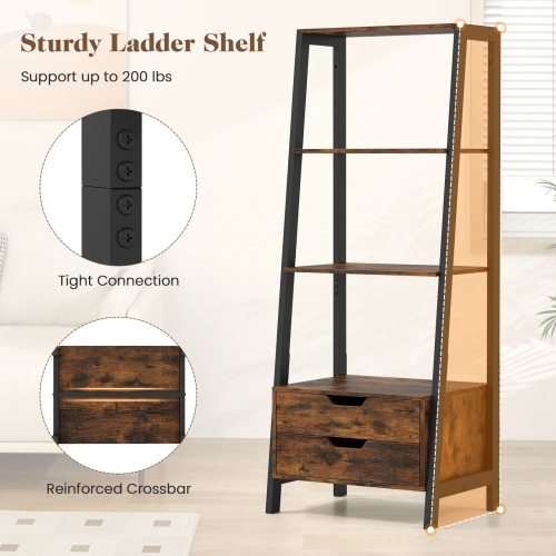 Gymax 2PCS Bookshelf w/ 2 Storage Drawers Sturdy Metal Frame Anti-toppling Devices