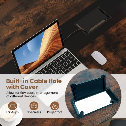 Gymax 2PCS Large Office Table w/ Cable Grommet Sturdy Metal Legs for Boardroom