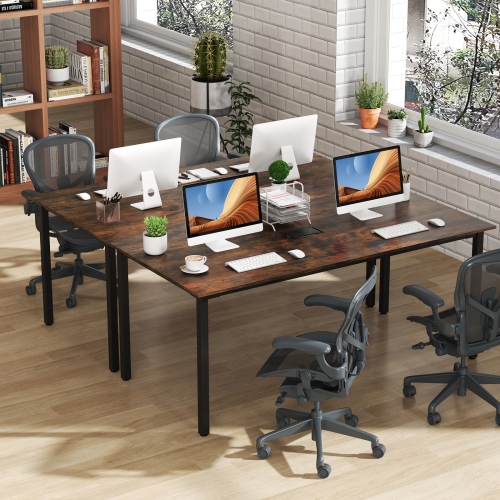 Gymax 2PCS Large Office Table w/ Cable Grommet Sturdy Metal Legs for Boardroom