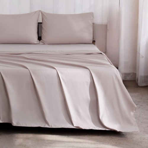 Ensemble de draps océan fin pour lit simple, contexture de 300 fils, douce, respirante et écologique Beige
