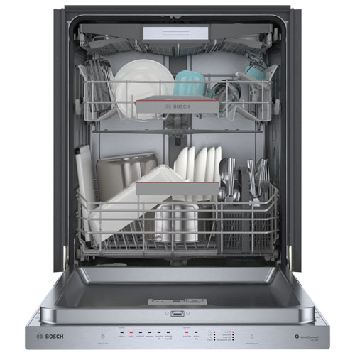 Lave-vaisselle encastrable 24 po 44 dB avec cuve en acier inoxydable et troisième panier série 500 de Bosch - Inox