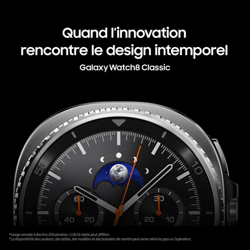 Montre intelligente LTE de 46 mm Galaxy Watch8 Classic de Samsung - Blanc