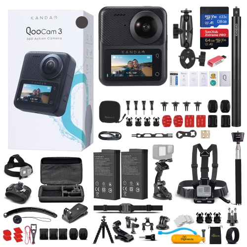 KANDAO  Qoocam 3 360 Camera Motorcycle Combo + 64GB Card + 50In1 Action Kit + More