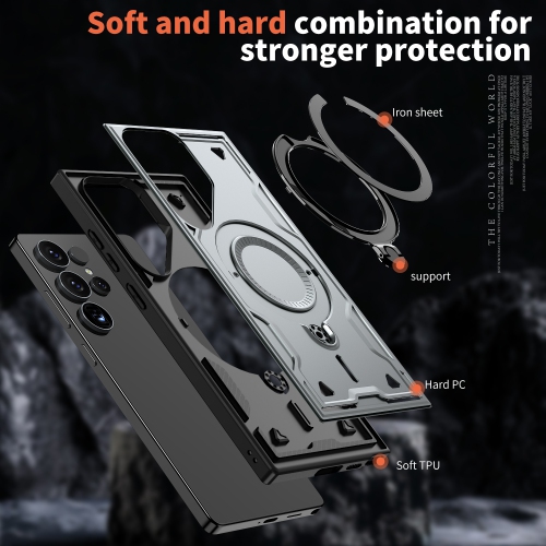 XCRS Defender Case Magsafe Cover, Magnetic Metal Kickstand Ring Holder Shockproof Case for Samsung Galaxy S25 Ultra