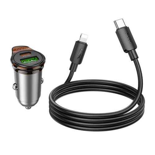 25W PD USB-C & 18W QC3.0 USB-A Dual Ports Fast Charging Car Charger Adapter & Lightning Cable