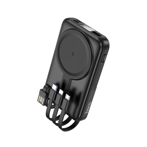 10000 mAh Magnetic Wireless Charger MagSafe Battery Pack Portable Power Bank with USB-C Lightning Micro USB Cable, Black