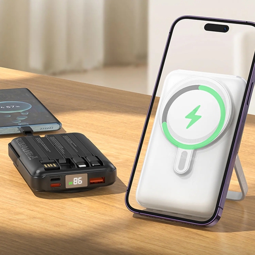 10000 mAh Magnetic Wireless Charger MagSafe Battery Pack Portable Power Bank with USB-C Lightning Micro USB Cable, Black