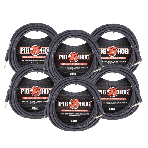 PIG HOG  6X Tour Grade 18.5Ft 1/4" Instrument Cables - Straight to Right Angle