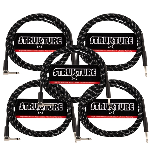 STRUKTURE  Instrument Cable 10Ft. Right Angle (Black/silver) - 5 Pack
