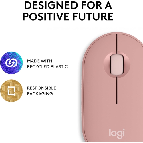 Remis à neuf Souris sans fil Bluetooth mince Pebble Mouse 2 M350s de Logitech, bouton léger et personnalisable; Silencieux; Easy-Switch pour PC Mac;