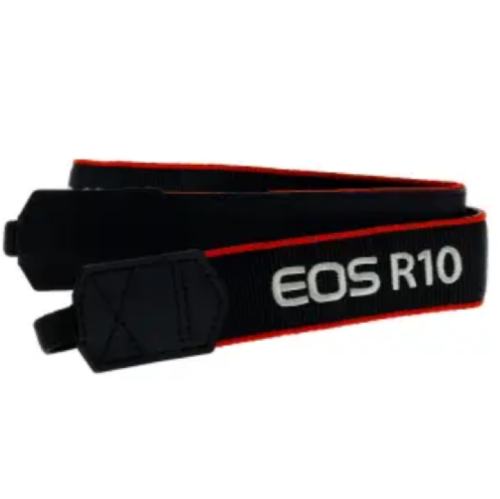 CANON  Refurbished (Good) Neck Strap Edge With Eos R10 Stitched In Silver, 1.25 In. Er-Eosr10 In Black/red