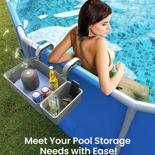 Panier de rangement pour piscine, panier de rangement pour piscine avec porte-gobelet pour piscine, bac de rangement latéral pour organiser la