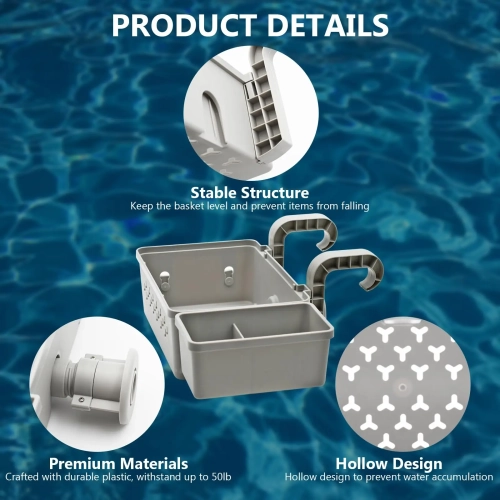 Panier de rangement pour piscine, panier de rangement pour piscine avec porte-gobelet pour piscine, bac de rangement latéral pour organiser la