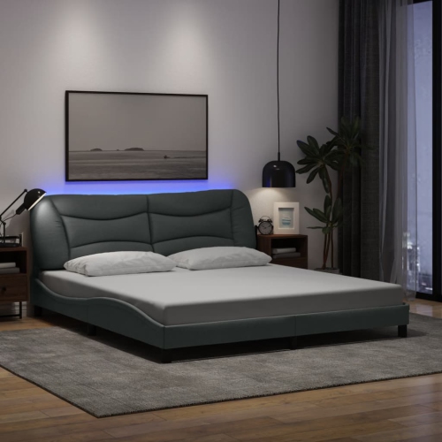 vidaXL Bed Frame with LED without Mattress "Hvar" Light Grey 183x213 cm Fabric