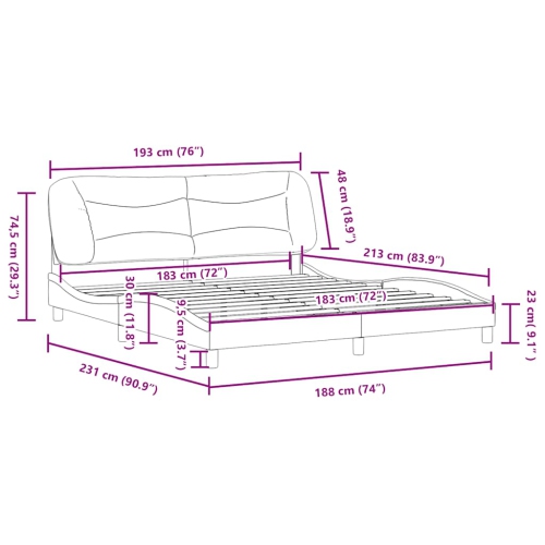 vidaXL Bed Frame with LED without Mattress "Hvar" Light Grey 183x213 cm Fabric