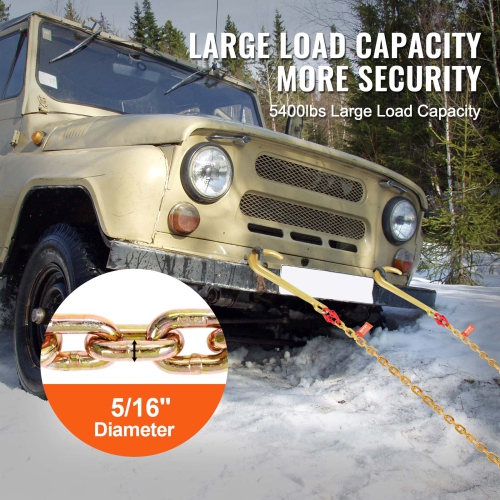 VEVOR 2PCS J Hook Chain, 5/16" x 6' G80 15" Long Shank J Hook Tow Chain with RTJ Cluster Hook & Grab Hook, 5400 lbs Working Load, Heavy Duty