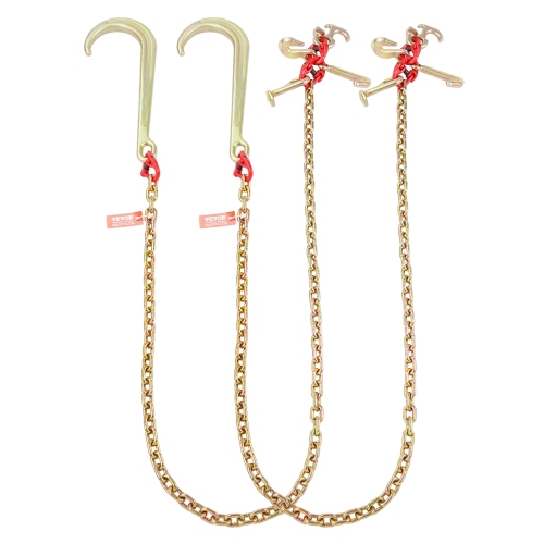 VEVOR 2PCS J Hook Chain, 5/16" x 6' G80 15" Long Shank J Hook Tow Chain with RTJ Cluster Hook & Grab Hook, 5400 lbs Working Load, Heavy Duty