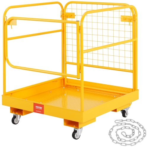 VEVOR 1200 lbs Load Capacity Forklift Safety Cage, 36 x 36 inches Folding Forklift Work Platform with Lockable Swivel Wheels, Drain Hole & Device