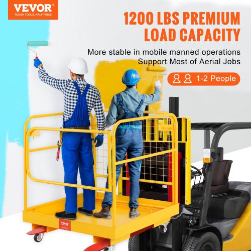 VEVOR 1200 lbs Load Capacity Forklift Safety Cage, 36 x 36 inches Folding Forklift Work Platform with Lockable Swivel Wheels, Drain Hole & Device
