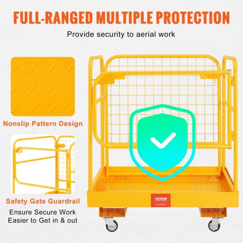 VEVOR 1200 lbs Load Capacity Forklift Safety Cage, 36 x 36 inches Folding Forklift Work Platform with Lockable Swivel Wheels, Drain Hole & Device
