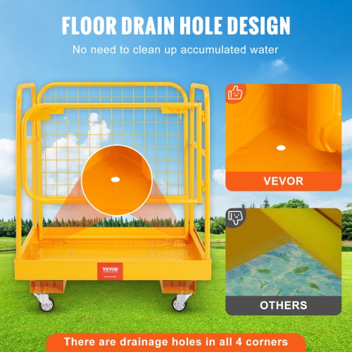 VEVOR 1200 lbs Load Capacity Forklift Safety Cage, 36 x 36 inches Folding Forklift Work Platform with Lockable Swivel Wheels, Drain Hole & Device