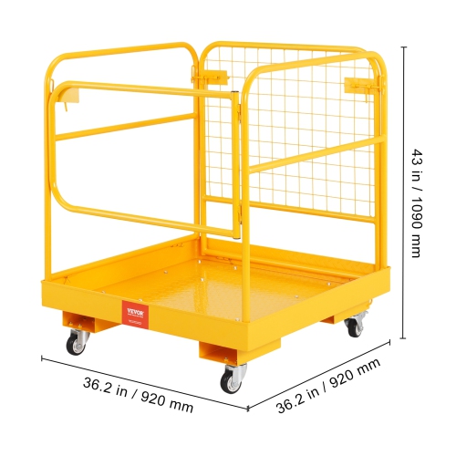 VEVOR 1200 lbs Load Capacity Forklift Safety Cage, 36 x 36 inches Folding Forklift Work Platform with Lockable Swivel Wheels, Drain Hole & Device