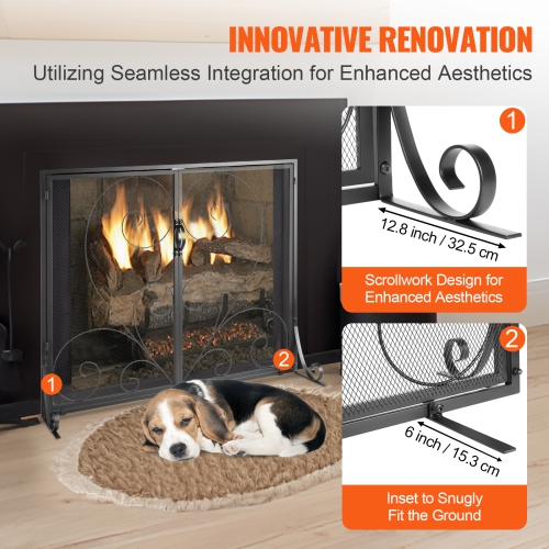 VEVOR 1 Panel Fireplace Screen with Door, Sturdy Iron Mesh Fireplace Screen, 39"(L) x31.6"(H) Spark Guard Cover, Simple Installation, Free Standing