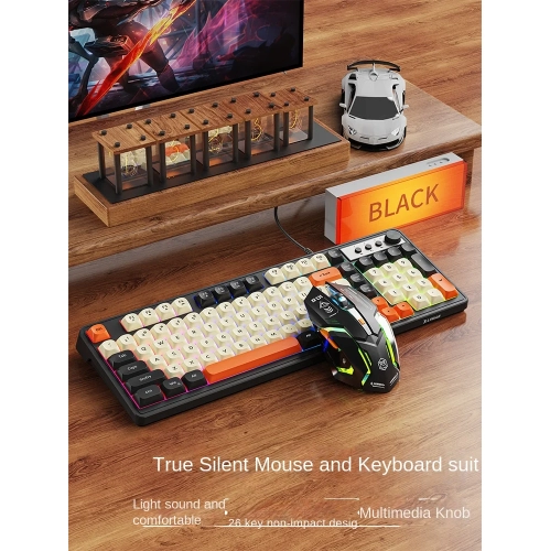 G98 Dazzling Mechanical Touch Keyboard and Mouse Set, Silent Wired Electronic Gaming Keyboard and Mouse, Wireless Computer