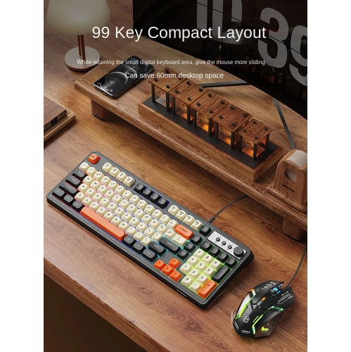 G98 Dazzling Mechanical Touch Keyboard and Mouse Set, Silent Wired Electronic Gaming Keyboard and Mouse, Wireless Computer